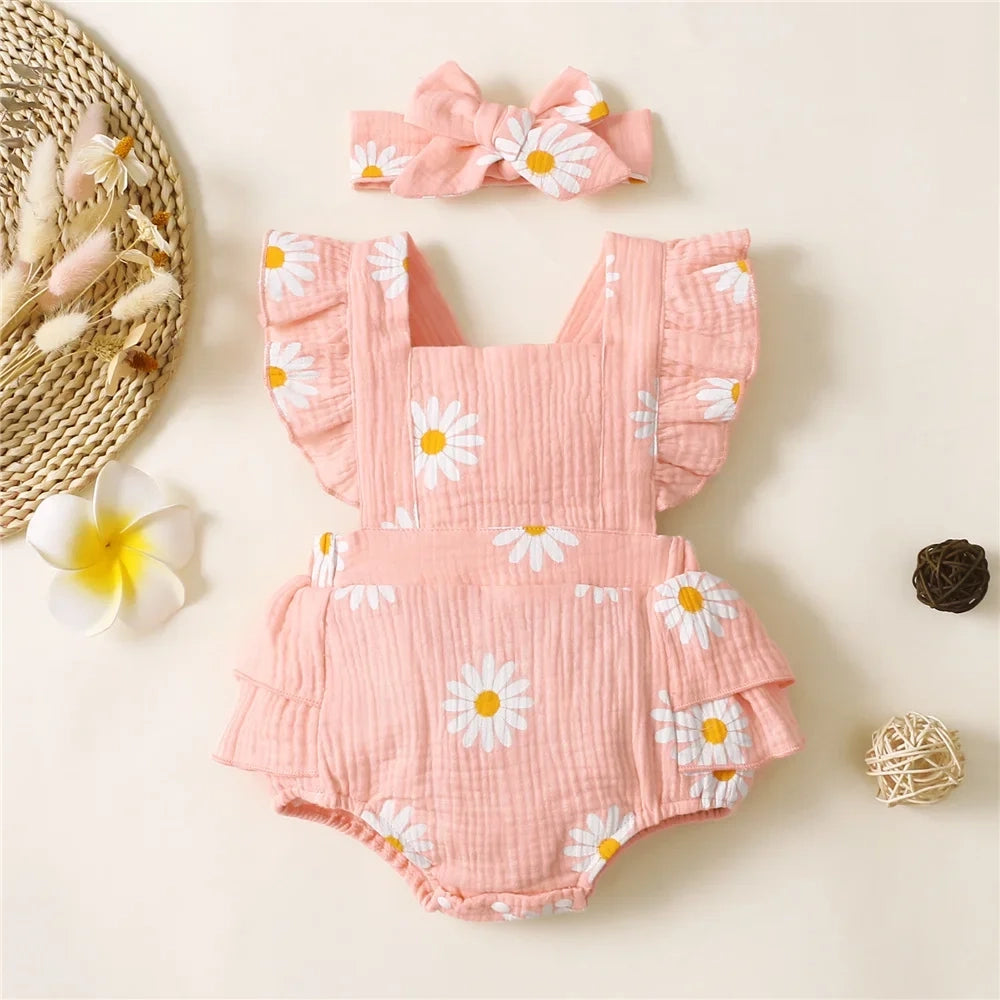 Baby Girl Ruffle Romper with Headband Set