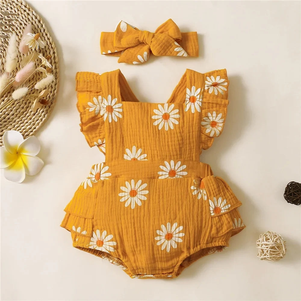 Baby Girl Ruffle Romper with Headband Set