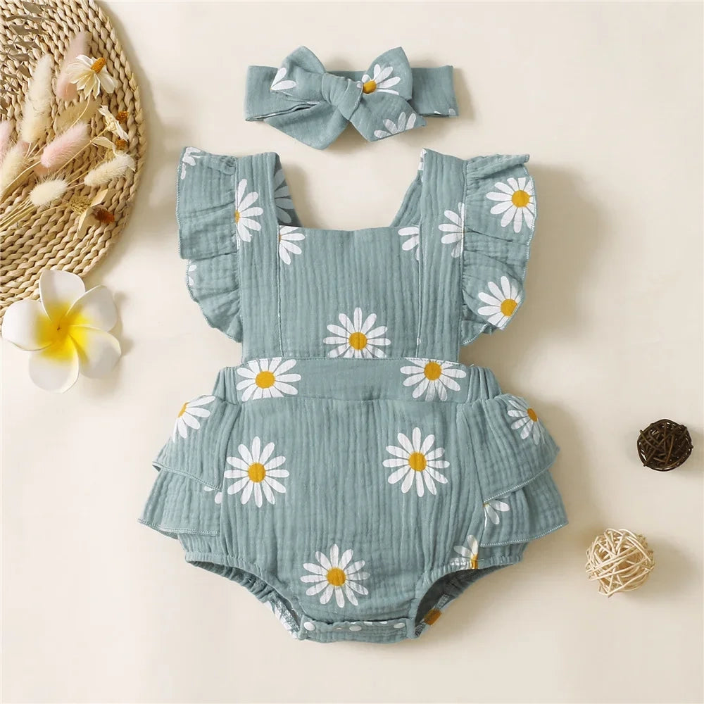 Baby Girl Ruffle Romper with Headband Set