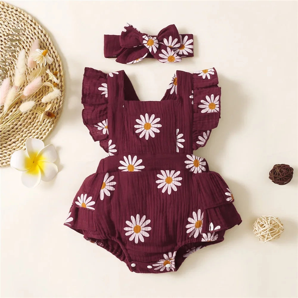 Baby Girl Ruffle Romper with Headband Set