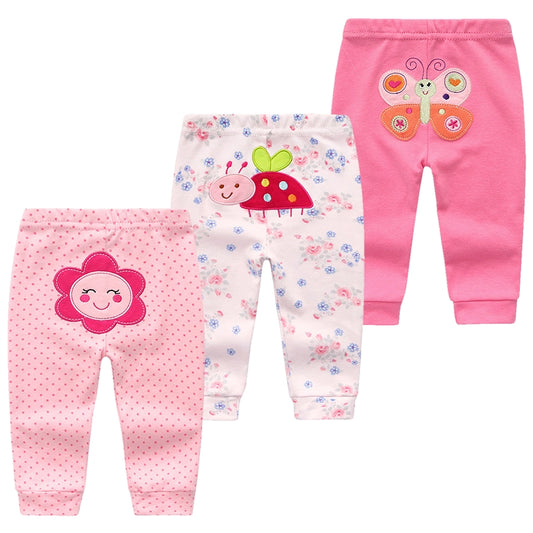 Cartoon Print Baby Boy Girl Leggings Pants 3Pcs Bundle Set