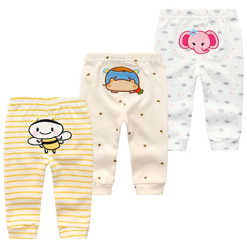 Cartoon Print Baby Boy Girl Leggings Pants 3Pcs Bundle Set