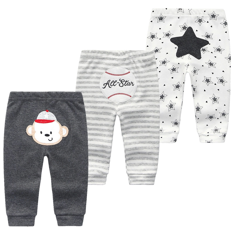 Cartoon Print Baby Boy Girl Leggings Pants 3Pcs Bundle Set