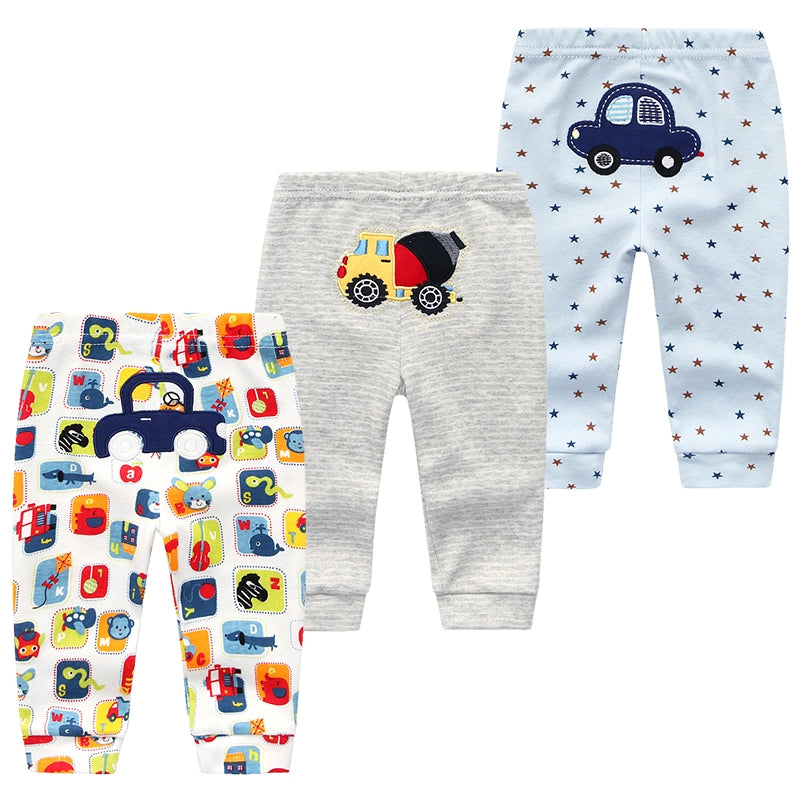 Cartoon Print Baby Boy Girl Leggings Pants 3Pcs Bundle Set