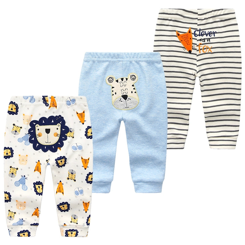 Cartoon Print Baby Boy Girl Leggings Pants 3Pcs Bundle Set