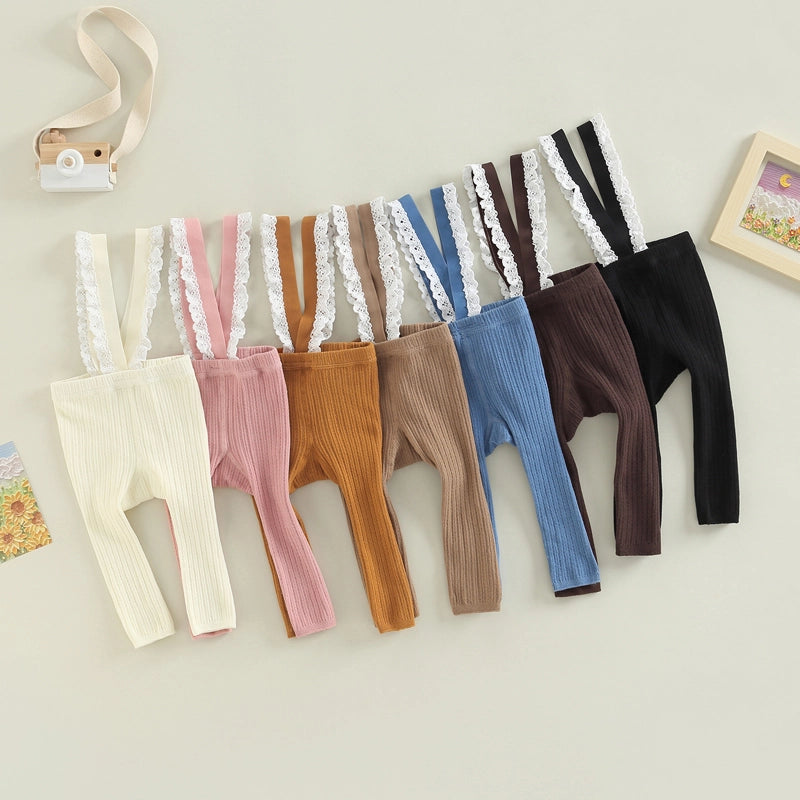 Baby Girl High Waist Ribbed Overalls Pants