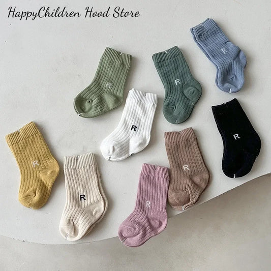 Korean Baby Socks - Solid Color With Letter R Short Socks
