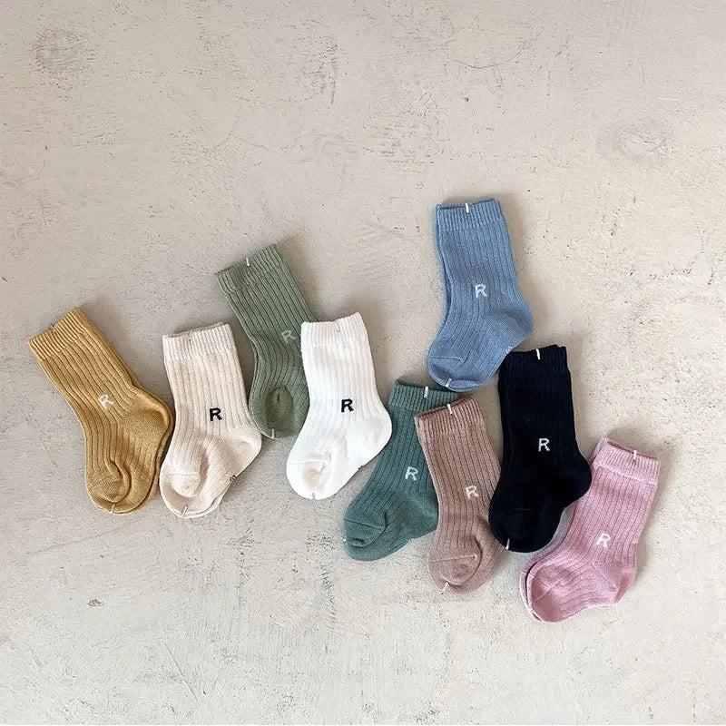 Korean Baby Socks - Solid Color With Letter R Short Socks