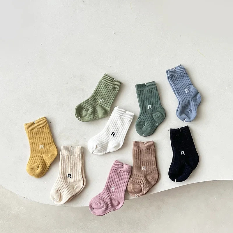 Korean Baby Socks - Solid Color With Letter R Short Socks