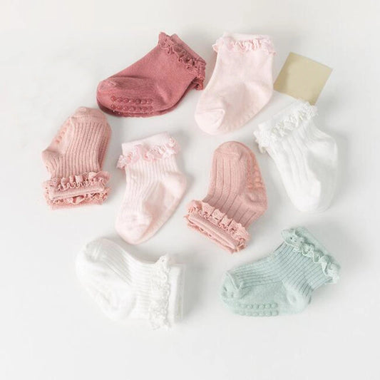 Non-Slip Cotton New Born Baby Socks - 4 Pairs Set
