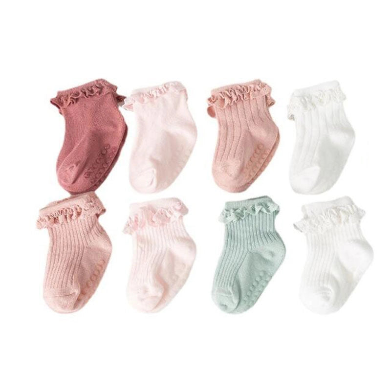 Non-Slip Cotton New Born Baby Socks - 4 Pairs Set