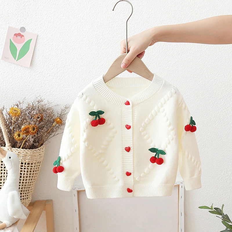 Cute Cherry Girls Knitted Sweater Cardigan Jacket