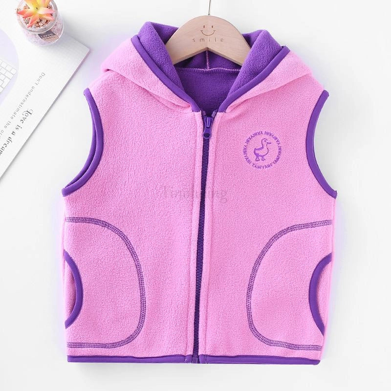 Windproof Hooded Fleece Kids Sleeveless Jacket Boys Girls