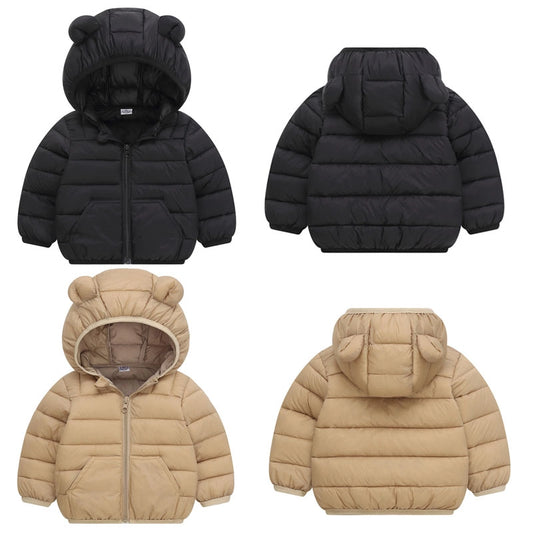 Cute Solid Hooded Cotton Jackets 2-6 Years Boys Girls