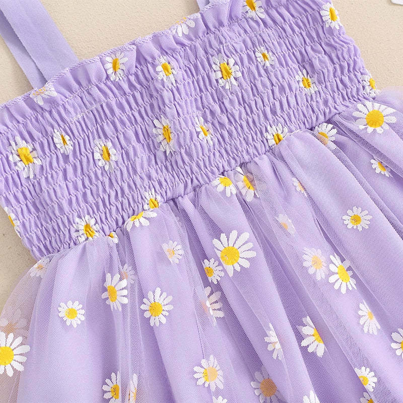 Girls Daisy Floral Tulle Princess Dress