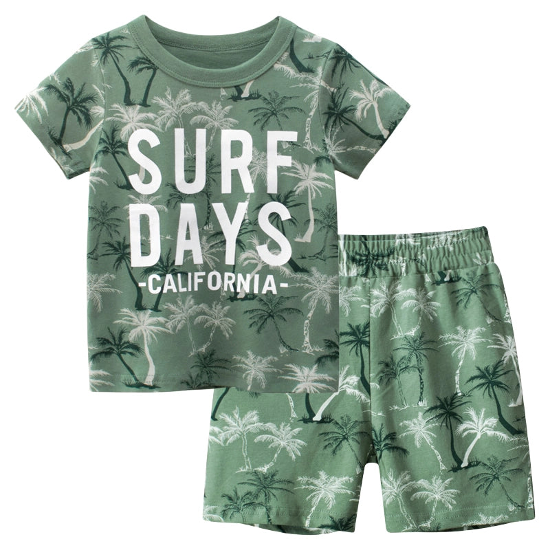 Boys' Beach Set - Coconut Tree Print T-Shirt + Shorts