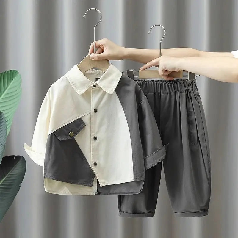 Boys Autumn Suit Cotton Shirt Pants Set