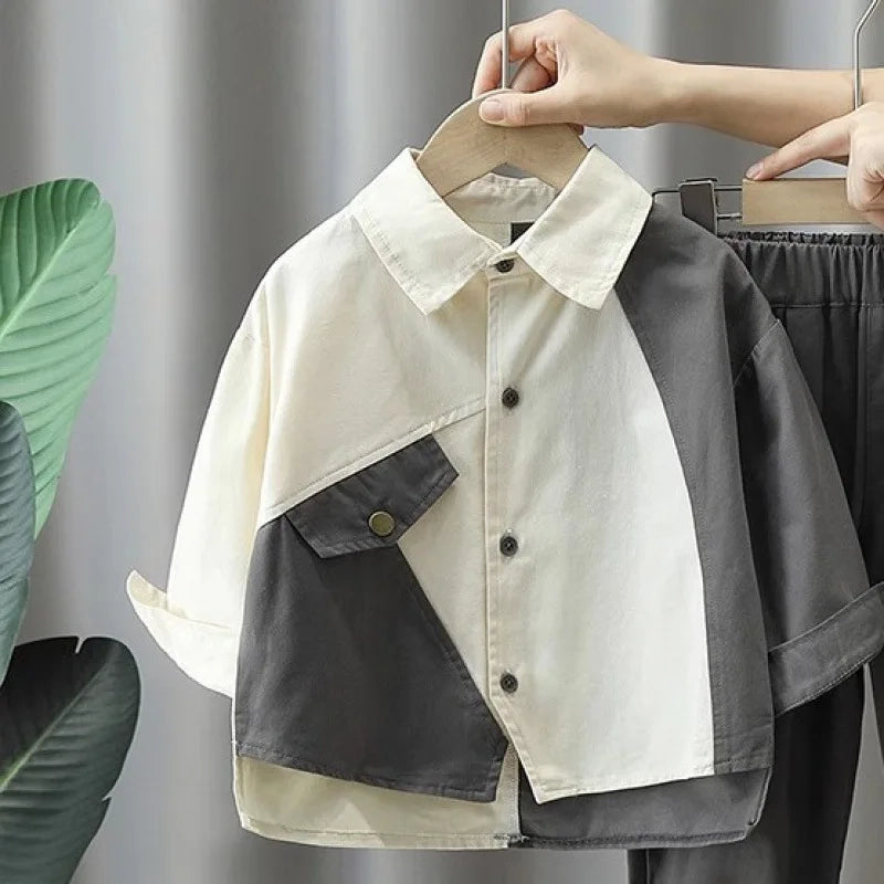 Boys Autumn Suit Cotton Shirt Pants Set