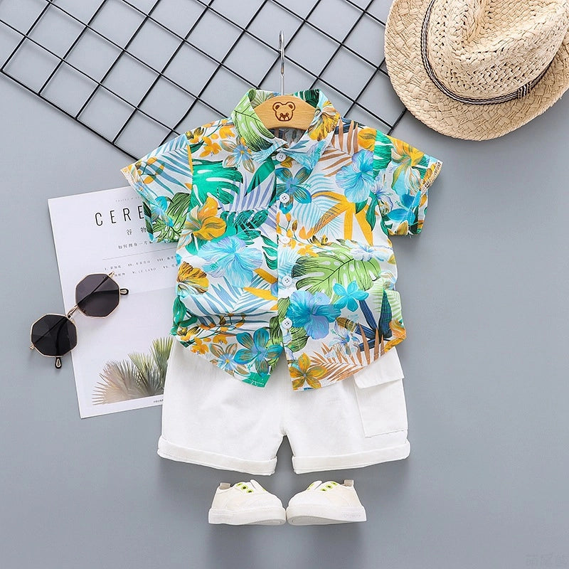 Kids Beach Clothes Set - Floral Shirt + Shorts