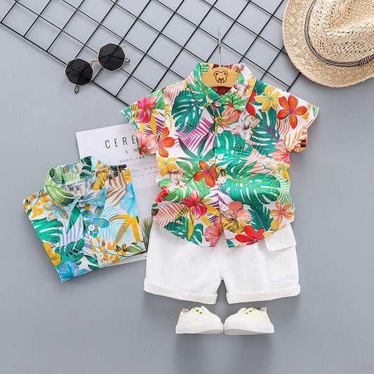 Kids Beach Clothes Set - Floral Shirt + Shorts