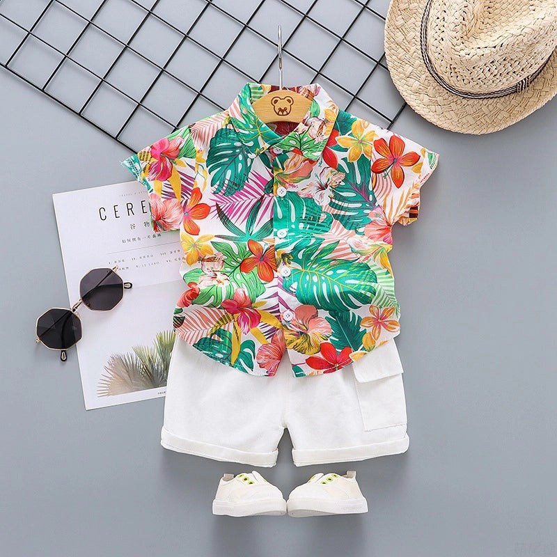 Kids Beach Clothes Set - Floral Shirt + Shorts