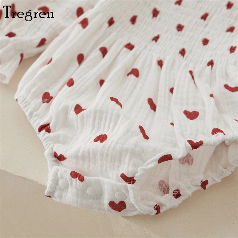 Valentine's Day Heart Print Baby Romper with Headband