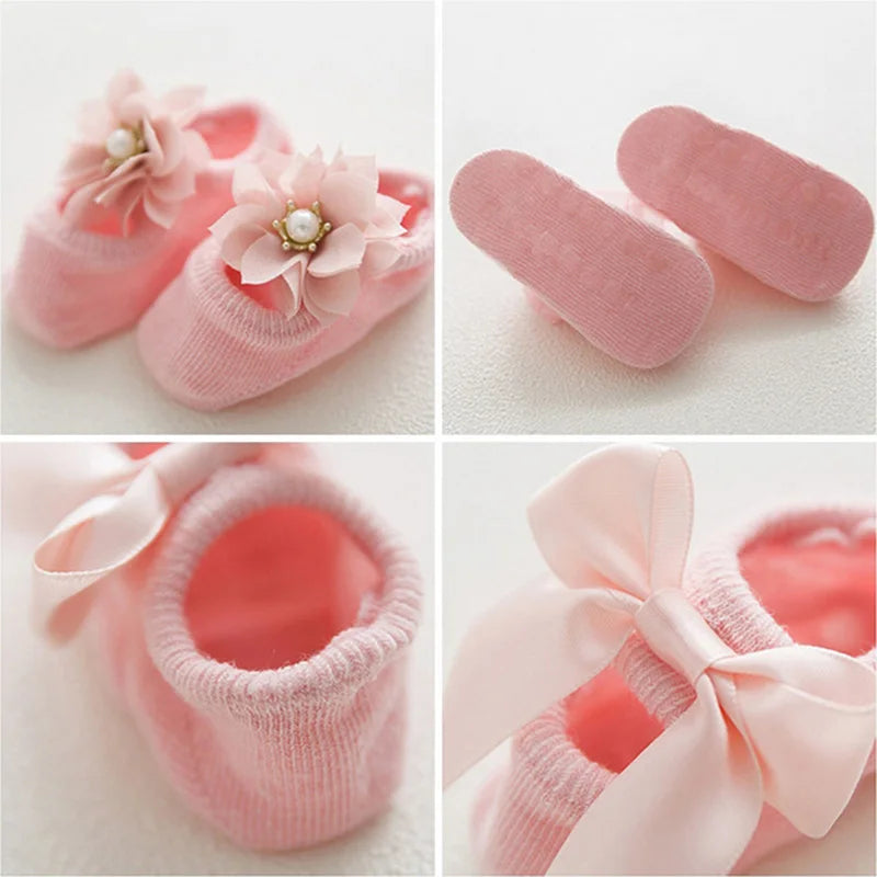 3 Pairs Lace Flower Baby Socks - Spring Girls Gift