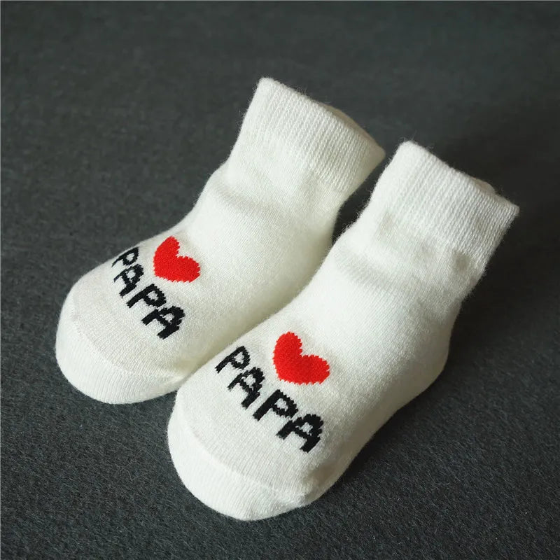 Cute Love Mama Papa Baby New Born Socks - 2 Pairs Pack