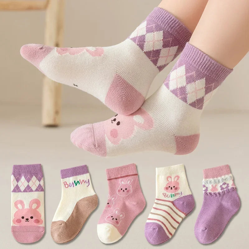 Cute Baby Girls Cartoon Socks 5-Pair Set