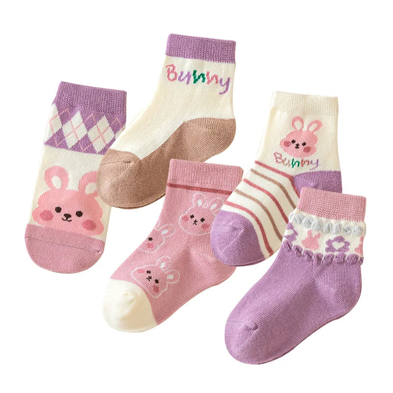 Cute Baby Girls Cartoon Socks 5-Pair Set