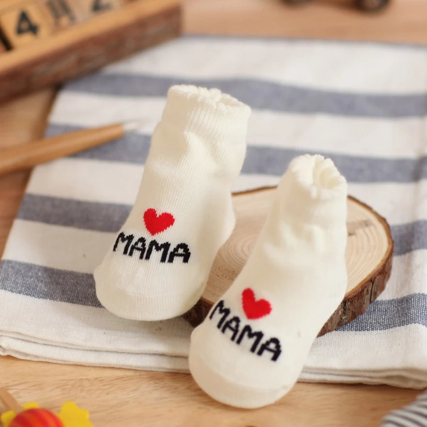 Cute Love Mama Papa Baby New Born Socks - 2 Pairs Pack