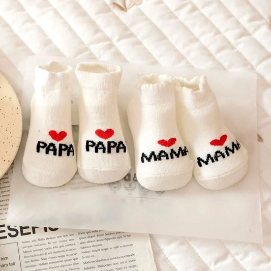Cute Love Mama Papa Baby New Born Socks - 2 Pairs Pack