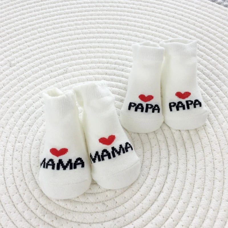Cute Love Mama Papa Baby New Born Socks - 2 Pairs Pack