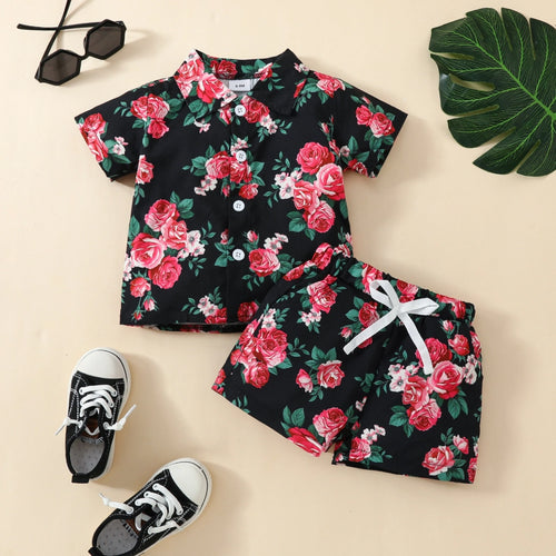 Boys Flower Prints 2PC Set Shirt And Shorts Summer Outfits