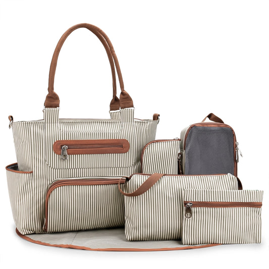 Diaper Bag 7-Piece Set - Large Capacity Nappy Tote Best for Baby Shower Gift Accesories
