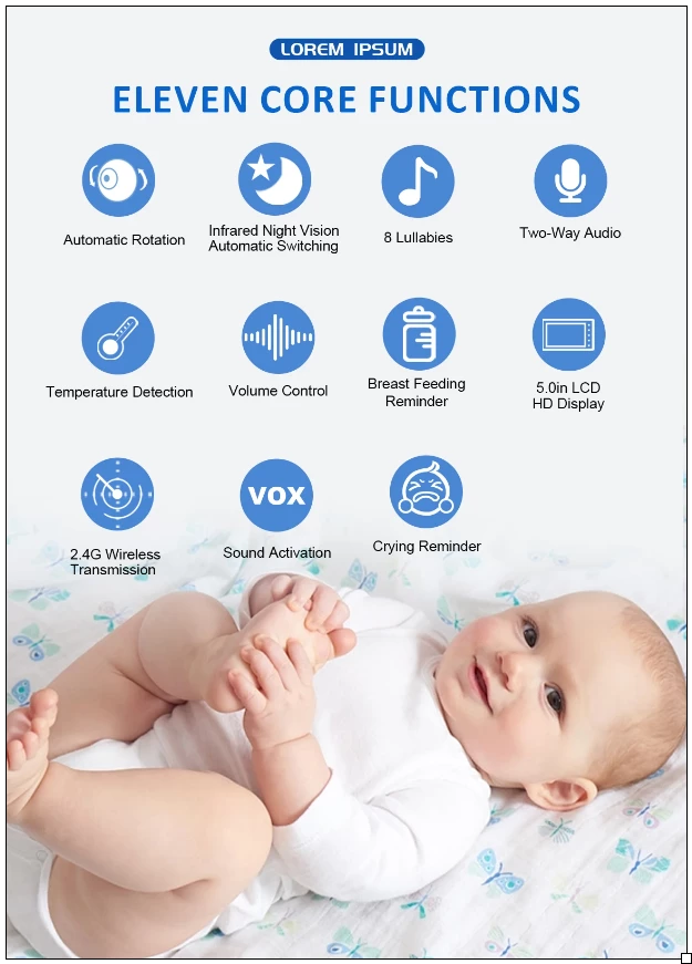5 Inch Baby Video Monitor with Two-way Audio & Temperature Display & Baby Cry detect accessories