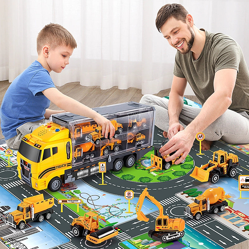Construction Truck Playset with Mini Vehicles Toys Gift
