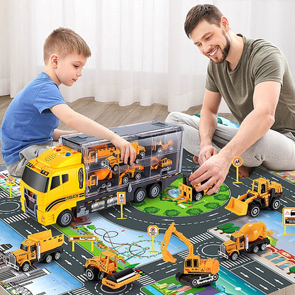 Construction Truck Playset with Mini Vehicles Toys Gift