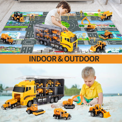 Construction Truck Playset with Mini Vehicles Toys Gift