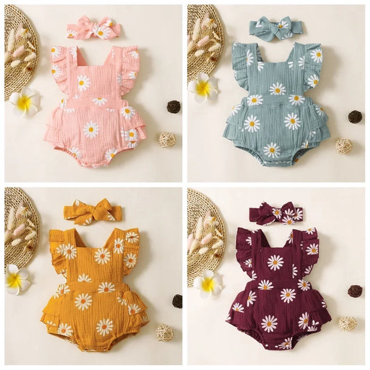 Baby Girl Ruffle Romper with Headband Set