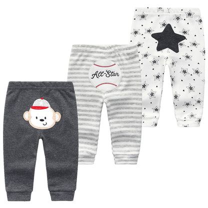Cartoon Print Baby Boy Girl Leggings Pants 3Pcs Bundle Set