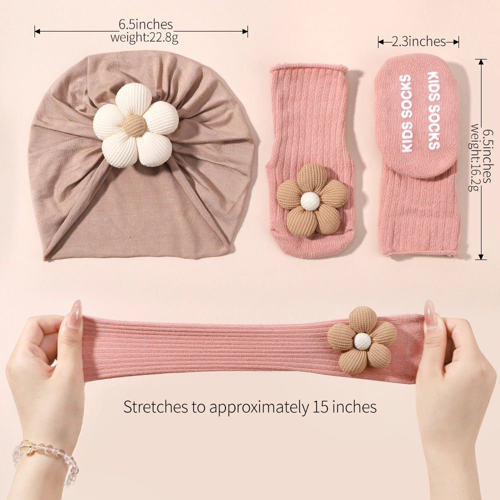 Baby Girl's Knit Headband, Cap & Socks Set