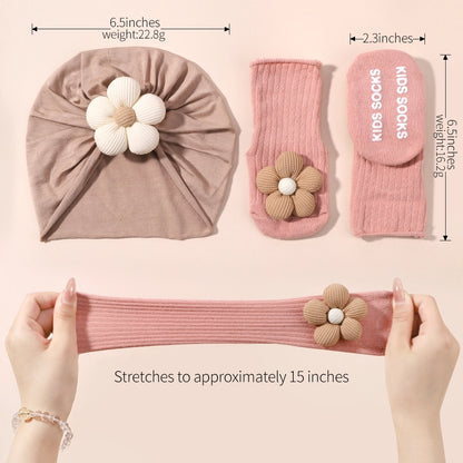 Baby Girl's Knit Headband, Cap & Socks Set