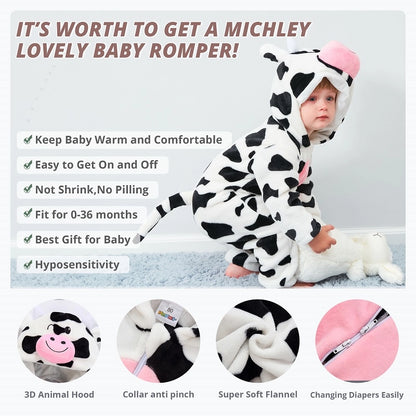 Cow Halloween Costume Baby Rompers Hooded Flannel