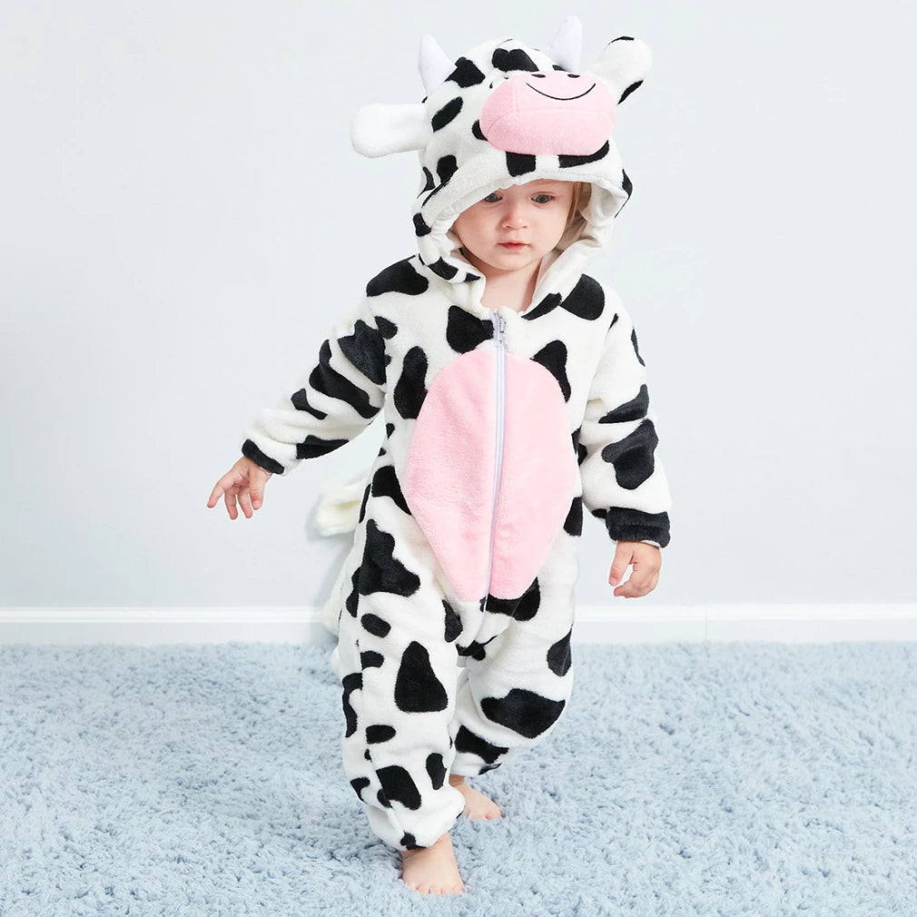 Cow Halloween Costume Baby Rompers Hooded Flannel