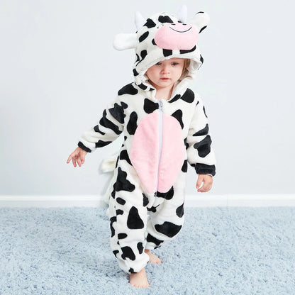 Cow Halloween Costume Baby Rompers Hooded Flannel