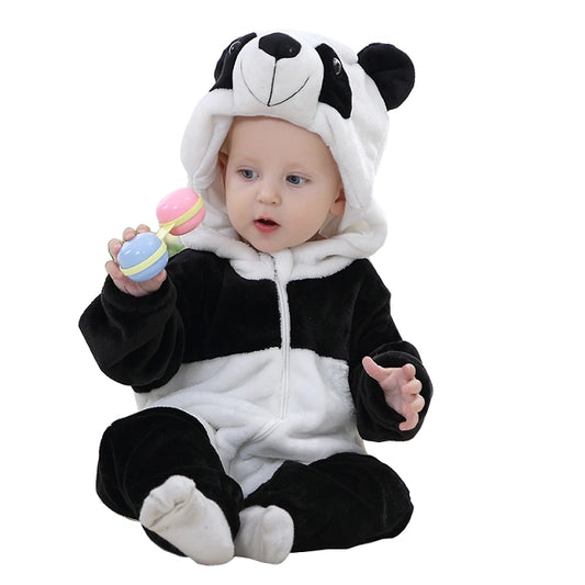 Panda Halloween Baby Rompers Flannel Hooded Jumpsuit Costume