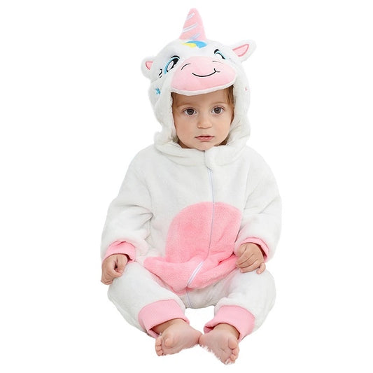 White Unicorn Halloween Baby Hooded Flannel Romper Costume