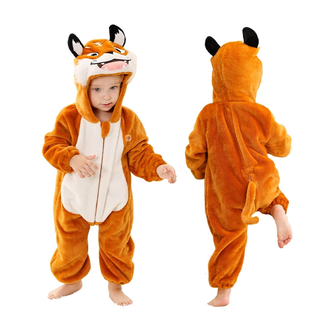 Smiling Tiger Halloween Baby Hooded Flannel Rompers Costume