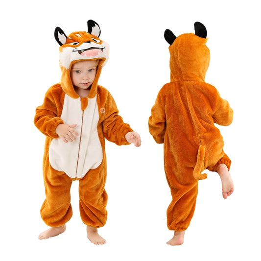Smiling Tiger Halloween Baby Hooded Flannel Rompers Costume